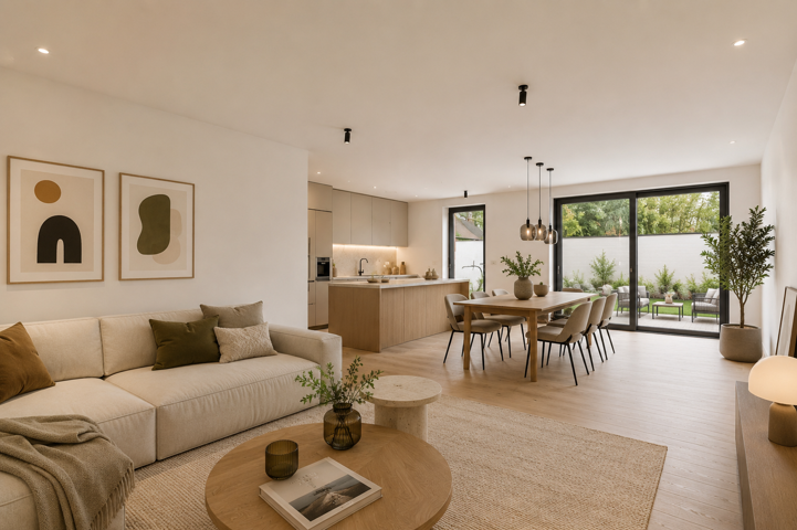Ruim Nieuwbouwappartement met zonnig terras en tuin. 